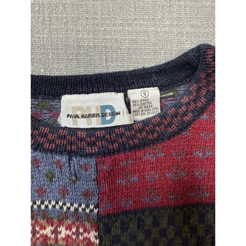 Vintage Paul Harris Design Patchwork Knit Sweater Women's Small Retro Y2K - Picture 2 of 6